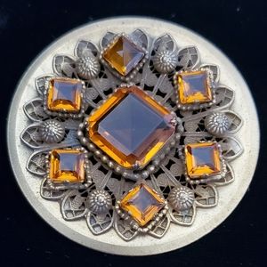 Early Coro Topaz Glass Floral Brooch Byzantine Medieval